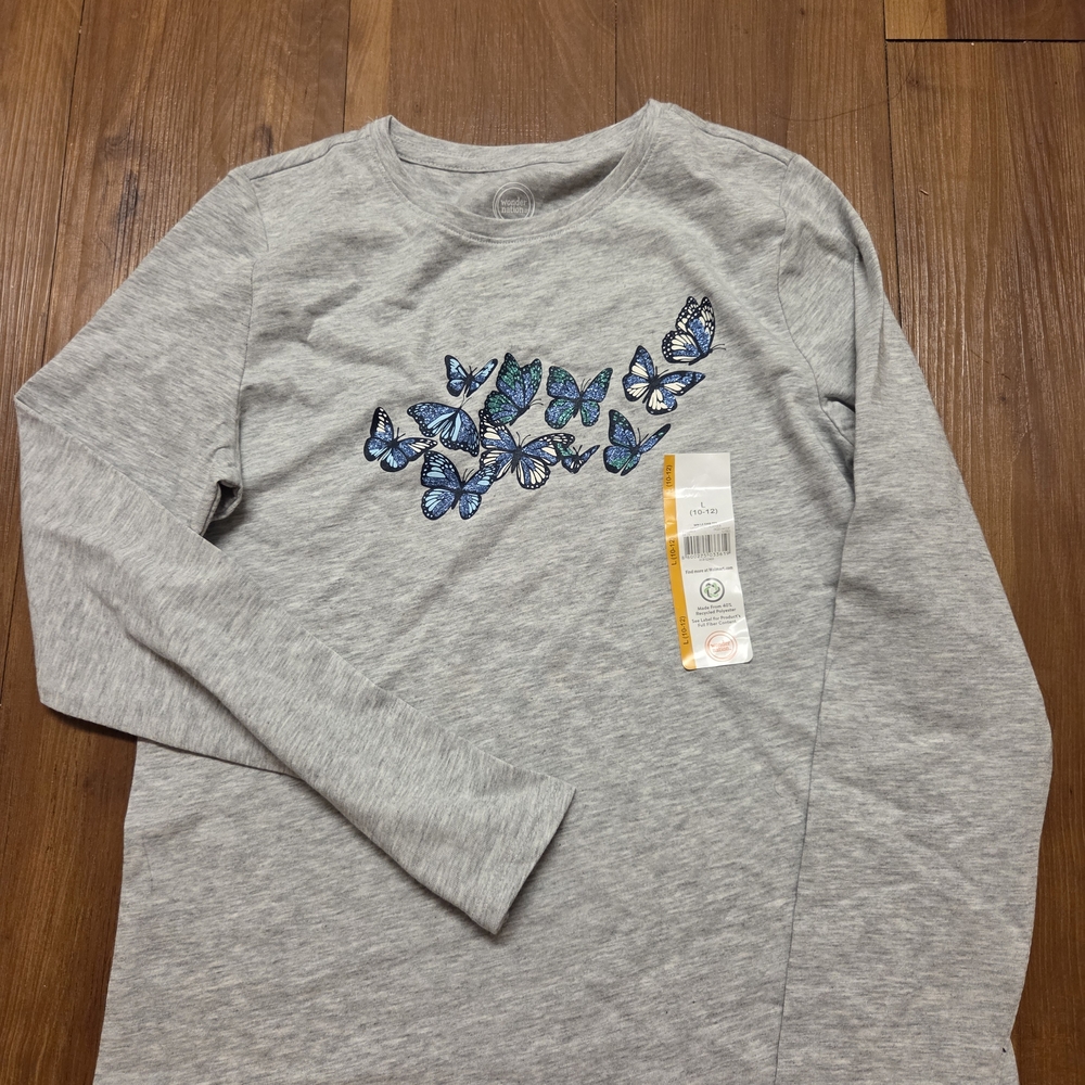 Wonder Nation Gray Butterfly Long Sleeve Tee